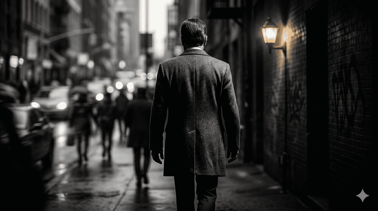 Homem caminhando sozinho na rua à noite, simbolizando o afastamento estratégico e a invisibilidade.